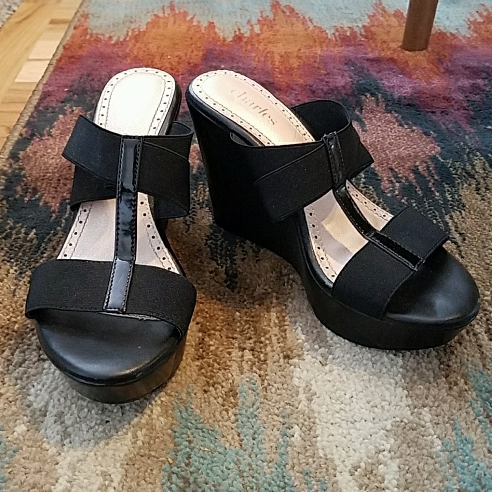 Charles David Agnes Black Slide Wedge Sandals